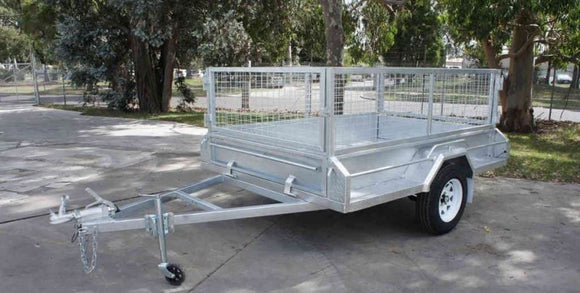 8x5 HEAVY DUTY GALVANISED SINGLE AXLE BRAKED 1400kg ATM BOX TRAILER WITH 600mm CAGE