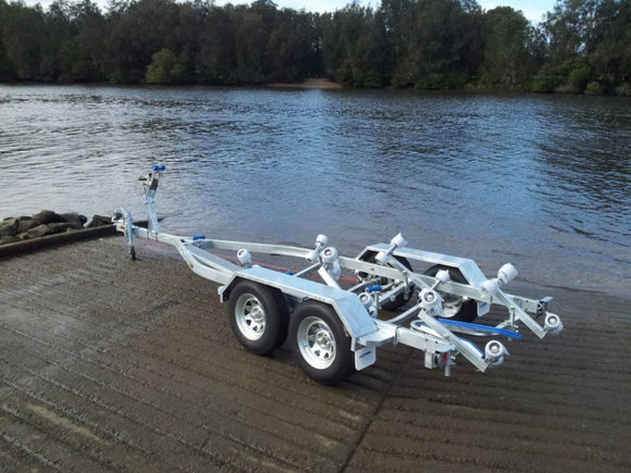 FIB5.7M14T GALVANISED BOAT TRAILER TANDEM AXLE BRAKED TO SUIT UP TO A 5.8mt HULL