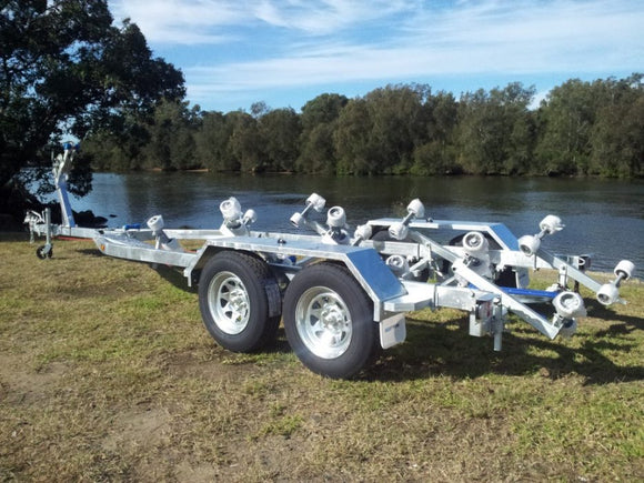 FIB6.2M14T GALVANISED BOAT TRAILER TANDEM AXLE BRAKED TO SUIT UP TO A 6.6mt HULL