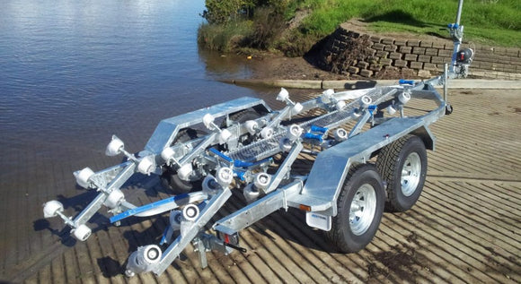 FIB7.8M15T GALVANISED BOAT TRAILER TANDEM AXLE BRAKED TO SUIT UP TO A 7.5mt HULL